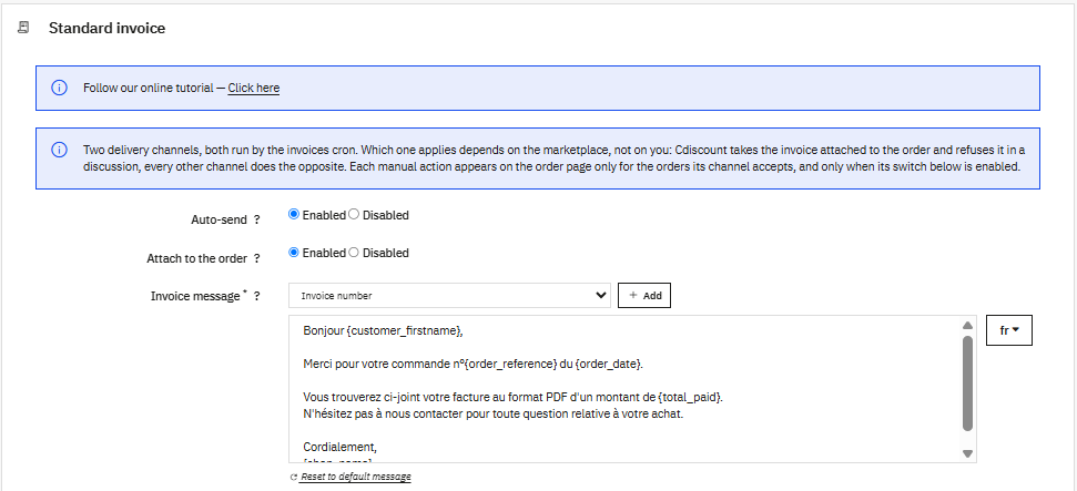 The Standard invoice panel
