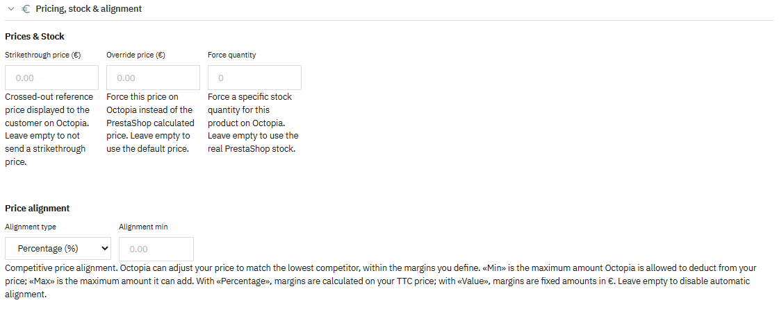 Pricing, stock and alignment