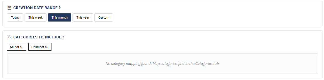 Date range and categories